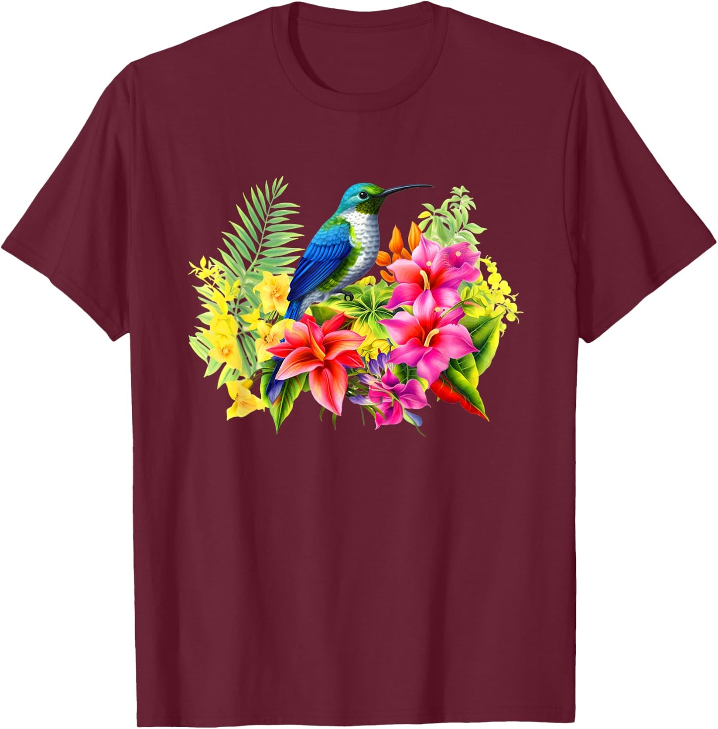 Backyard Birds Watching Watchers Birding Floral Hummingbird T-Shirt - T-Shirt | Maroon