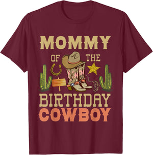Mommy of The birthday Cowboy Rodeo Country B-day Matching T-Shirt - T-Shirt | Maroon