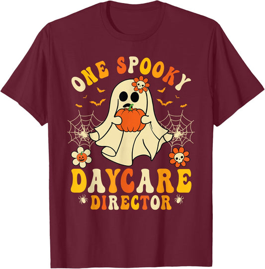 One Spooky Daycare Director Retro Halloween Ghost Pumpkin T-Shirt - T-Shirt | Maroon