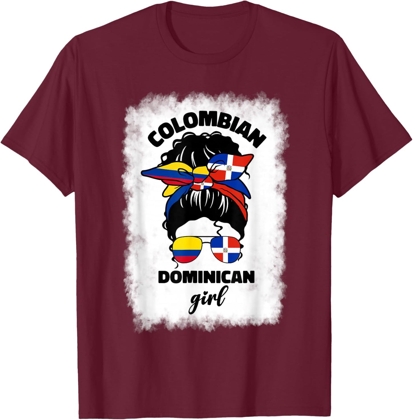 Half Dominican And Colombian Colombia Flag Girl Girls Mix T-Shirt - T-Shirt | Maroon