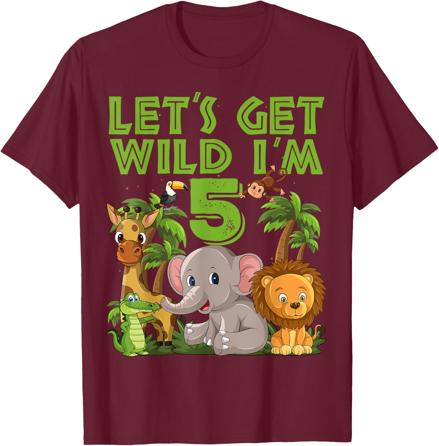 5 Year Old Zoo Birthday Safari Jungle Animal 5th B-day T-Shirt - T-Shirt | Maroon