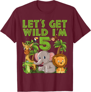 5 Year Old Zoo Birthday Safari Jungle Animal 5th B-day T-Shirt - T-Shirt | Maroon