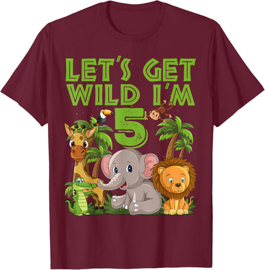 5 Year Old Zoo Birthday Safari Jungle Animal 5th B-day T-Shirt - T-Shirt | Maroon