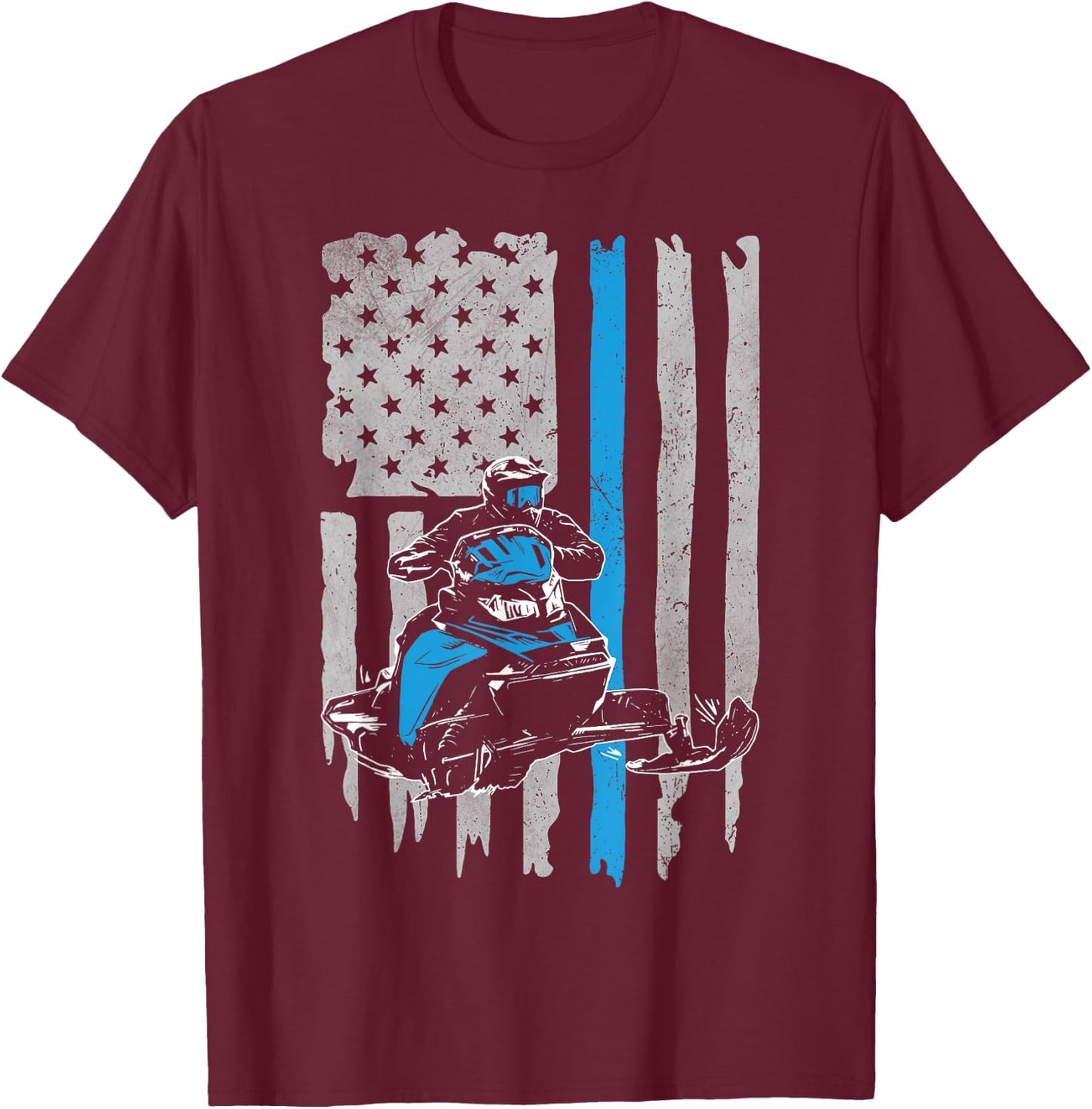Snowmobile American Flag Vintage Snowmobile Riding T-Shirt - T-Shirt | Maroon