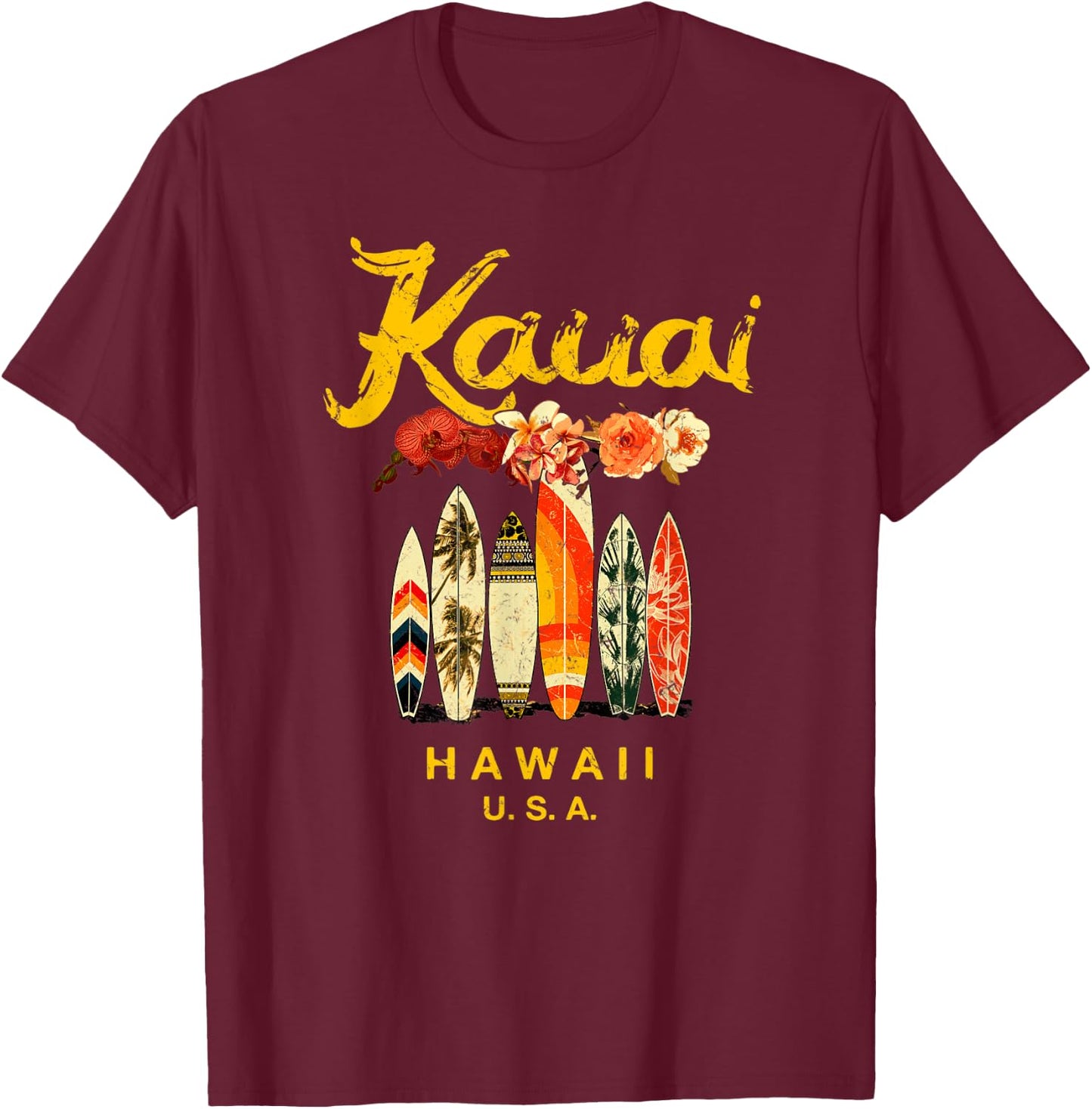 Kauai Surfing Hawaiian Vintage Hawaii T-Shirt - T-Shirt | Maroon