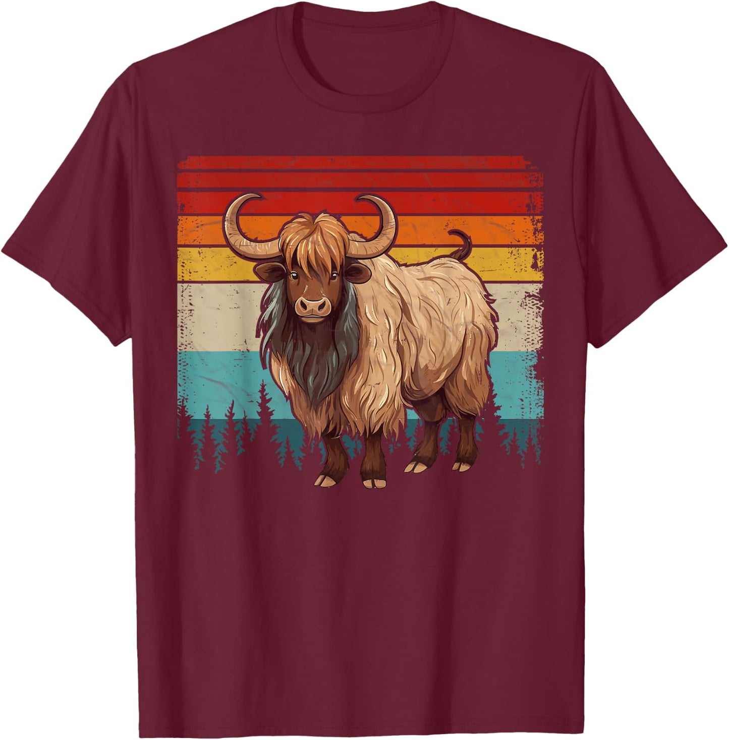 Yak Vintage Distressed Retro Style Cool Yak T-Shirt - T-Shirt | Maroon