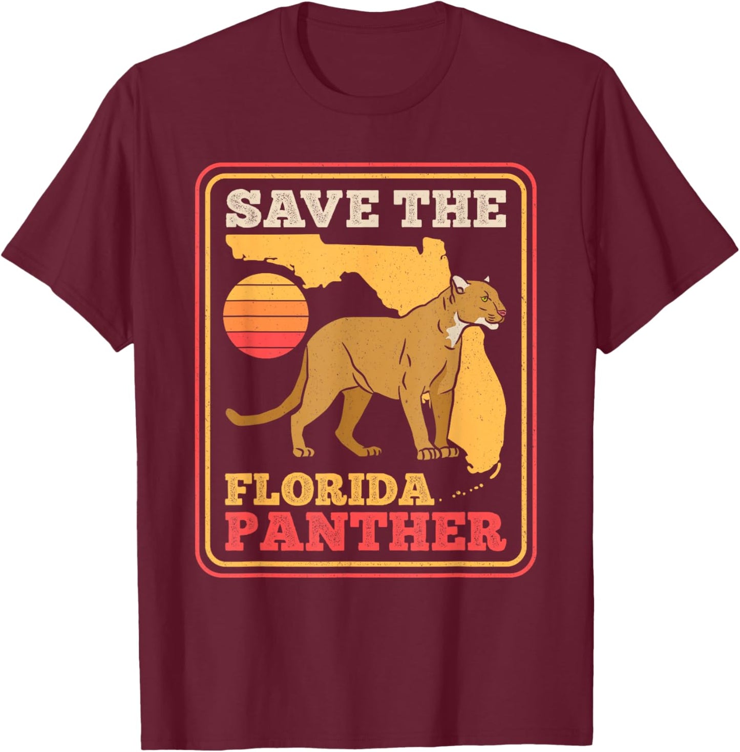 Save The Florida Panther Retro Wildlife Cougar T-Shirt - T-Shirt | Maroon