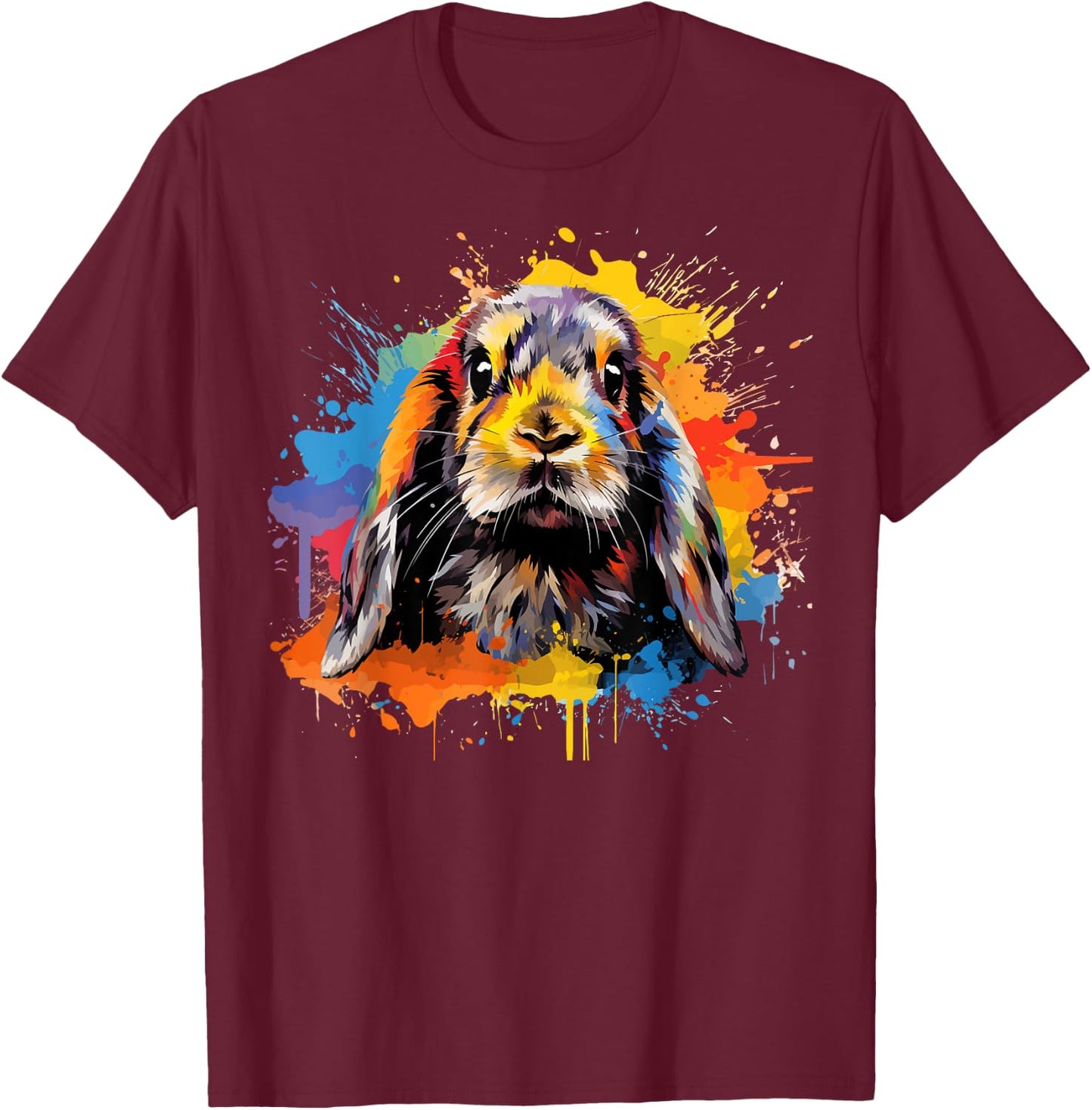 Colorful Cute French Lop Rabbit Lover Splash Art T-Shirt - T-Shirt | Maroon