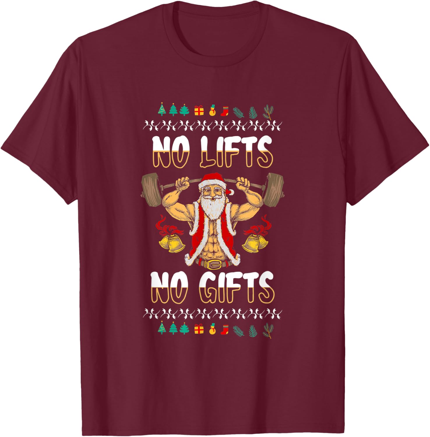 Ugly Christmas Gym Santa Powerlifting T-Shirt - T-Shirt | Maroon