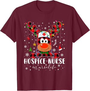 Love Hospice Nurse Life Reindeer Nurse Christmas Pajama T-Shirt - T-Shirt | Maroon