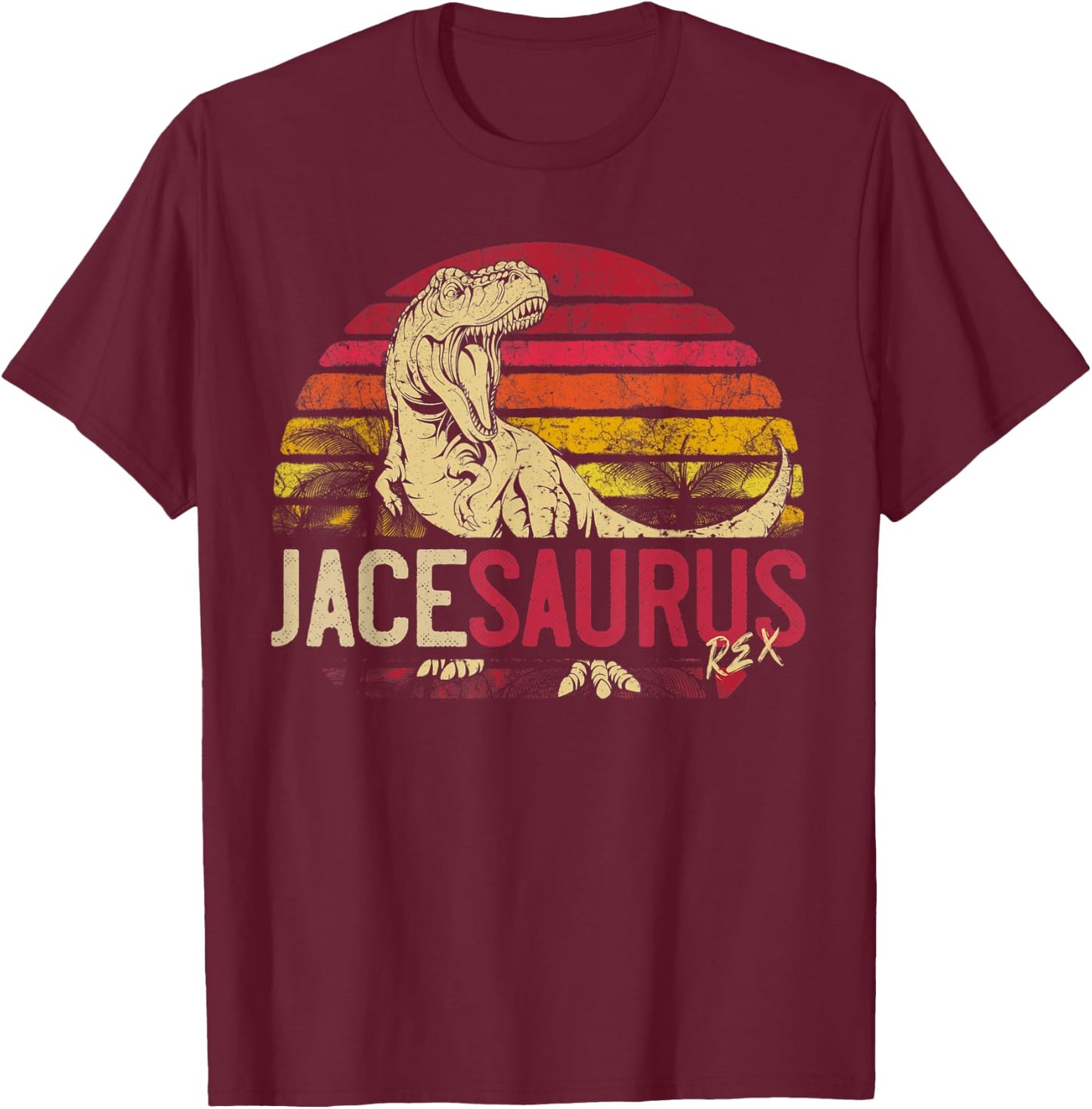 Jace Saurus Funny Personalized Dinosaur T Rex Name Boys Gift T-Shirt - T-Shirt | Maroon