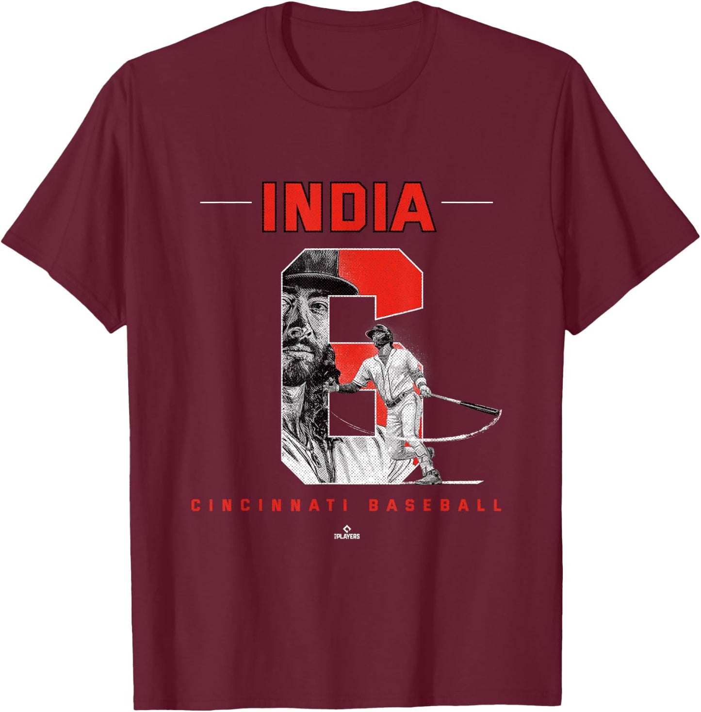 Number and Portrait Jonathan India Cincinnati MLBPA T-Shirt - T-Shirt | Maroon