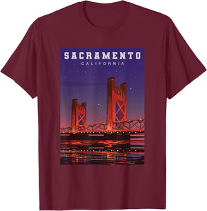 Sacramento California Tower Bridge River Landscape T-Shirt - T-Shirt | Maroon