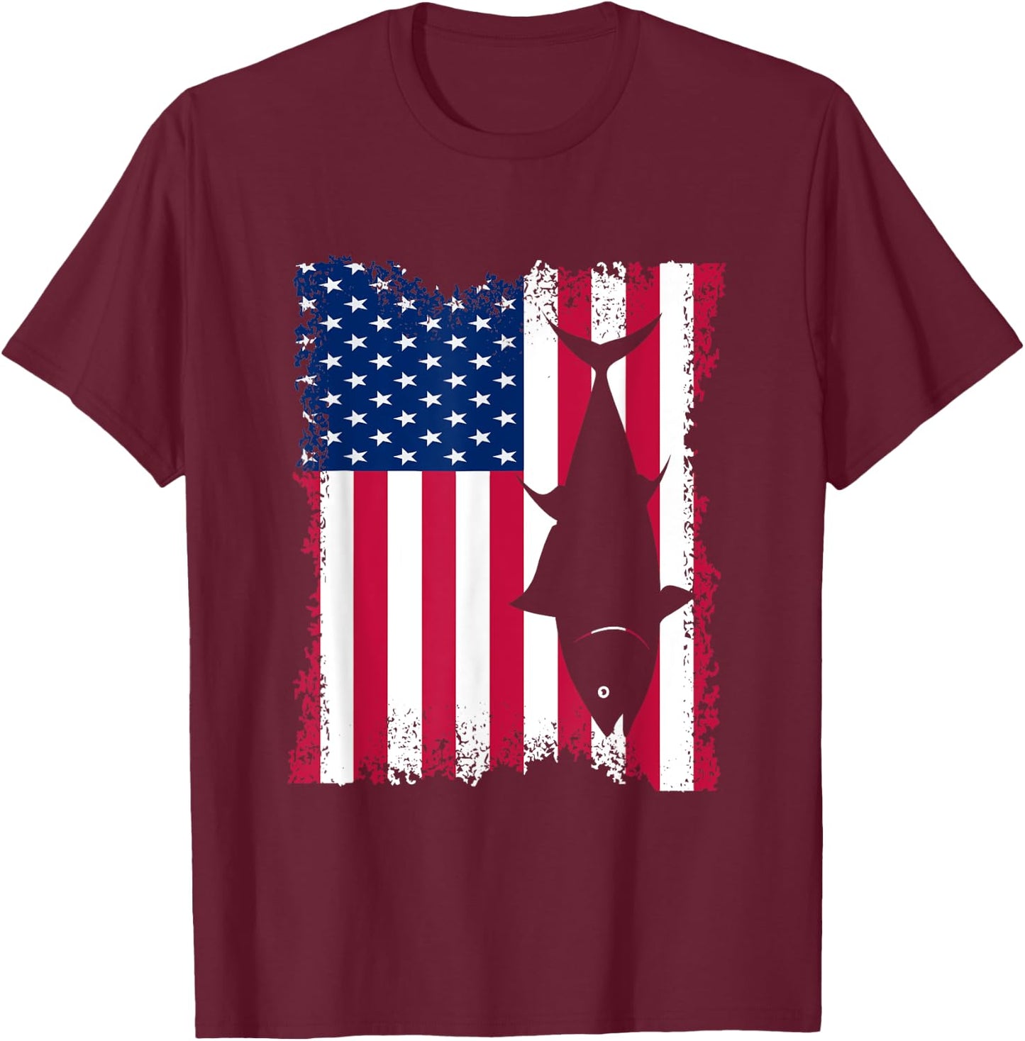 Vintage Love Yellowfin Tuna Vintage US Flag Bluefin Tuna T-Shirt - T-Shirt | Maroon