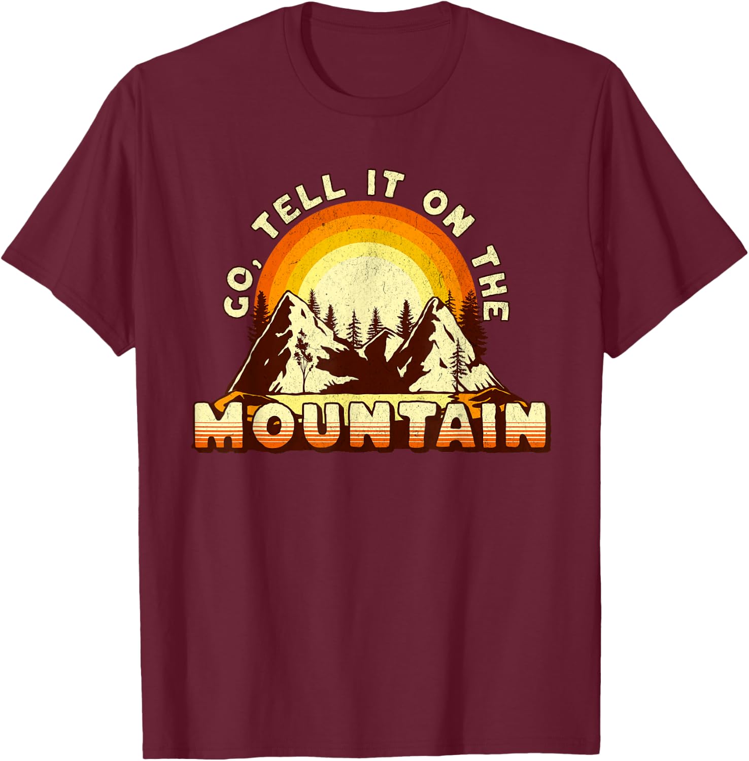 Go Tell It On the Mountain Retro Sunset Christmas Carol T-Shirt - T-Shirt | Maroon