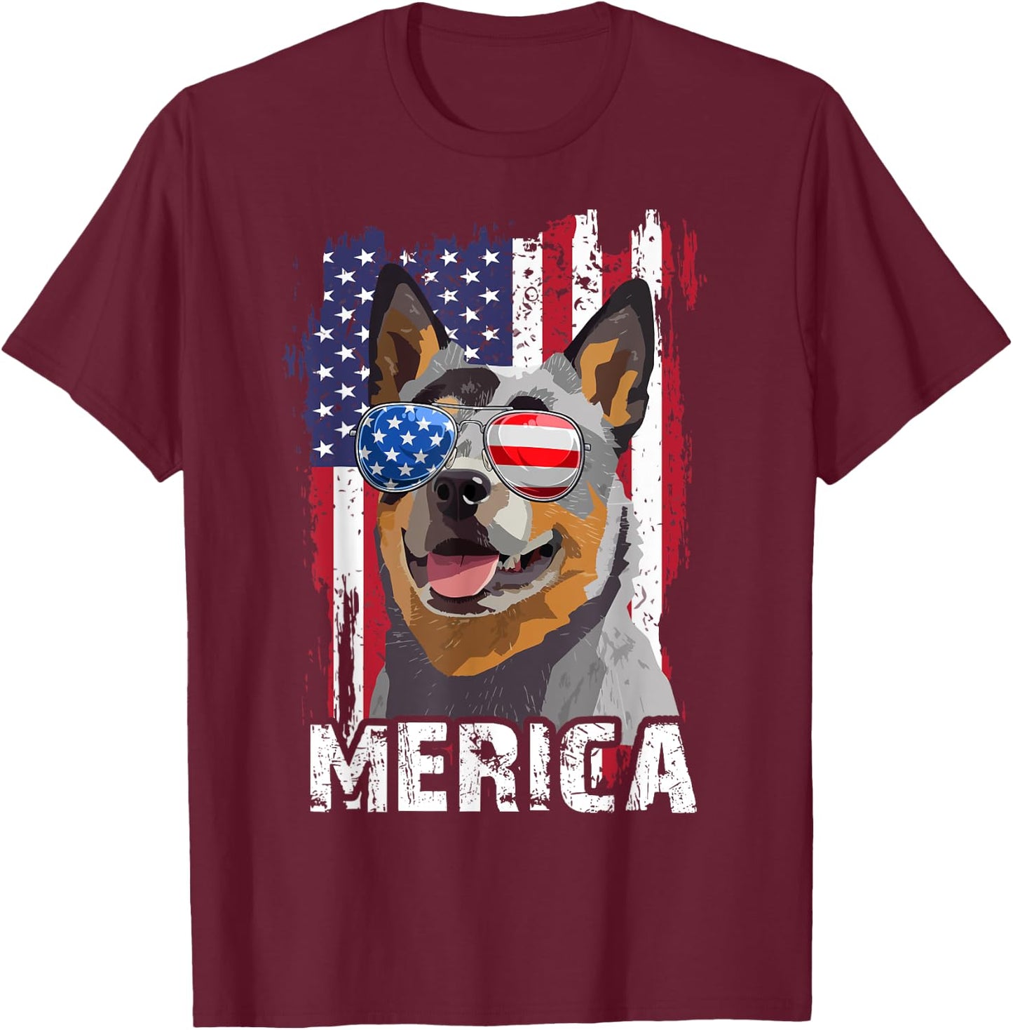 Merica 4th July Australian Cattle Dog US Flag Heeler Mom Dad T-Shirt - T-Shirt | Maroon