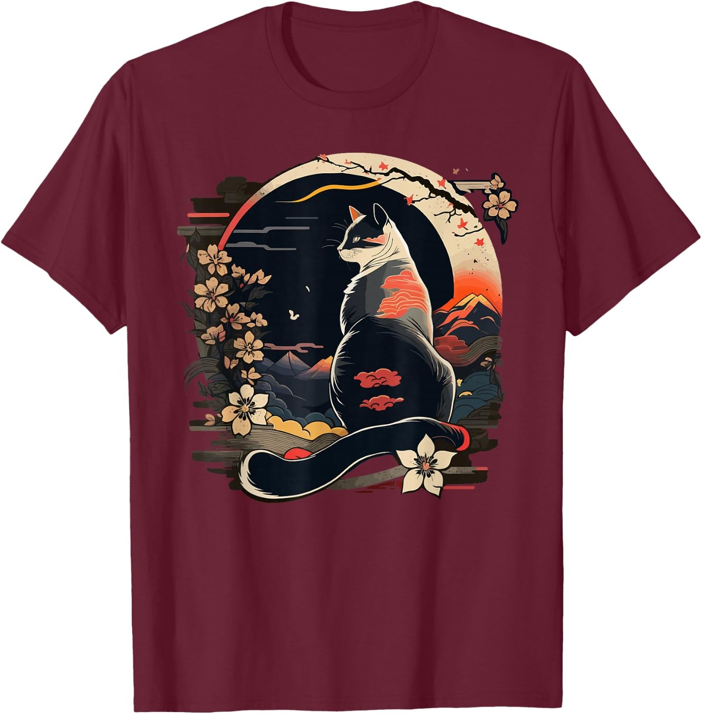 Kawaii Cat Anime Japanese Retro Men Women Kids Funny Cat T-Shirt - T-Shirt | Maroon