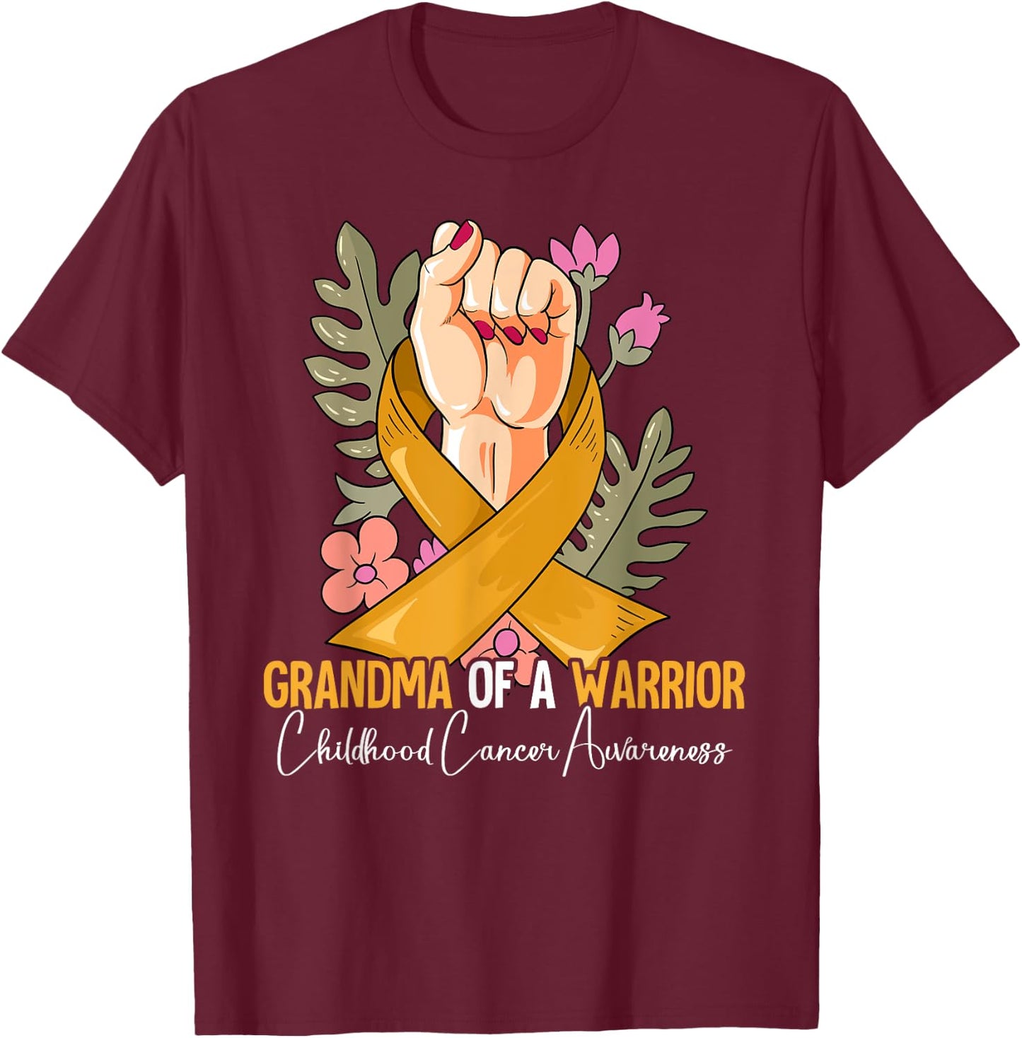 Grandma Of A Warrior Childhood Cancer Awareness T-Shirt - T-Shirt | Maroon