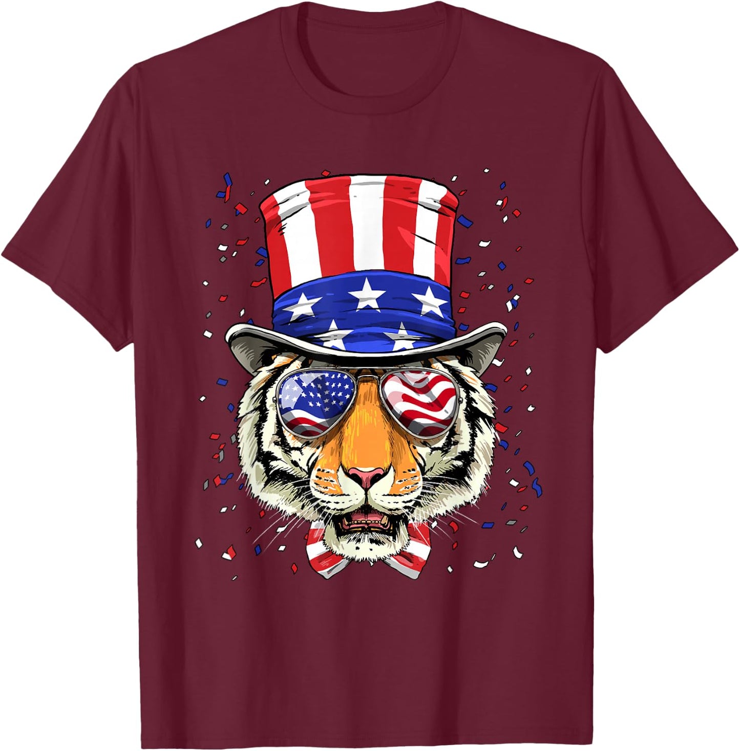 4th of July Patriotic Tiger American USA Flag Tiger Lover T-Shirt - T-Shirt | Maroon