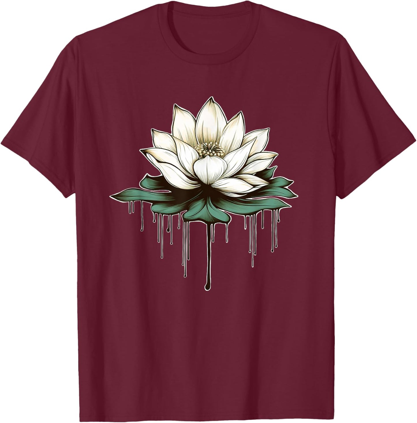 Yoga Botanical Lotus Spiritual T-Shirt - T-Shirt | Maroon