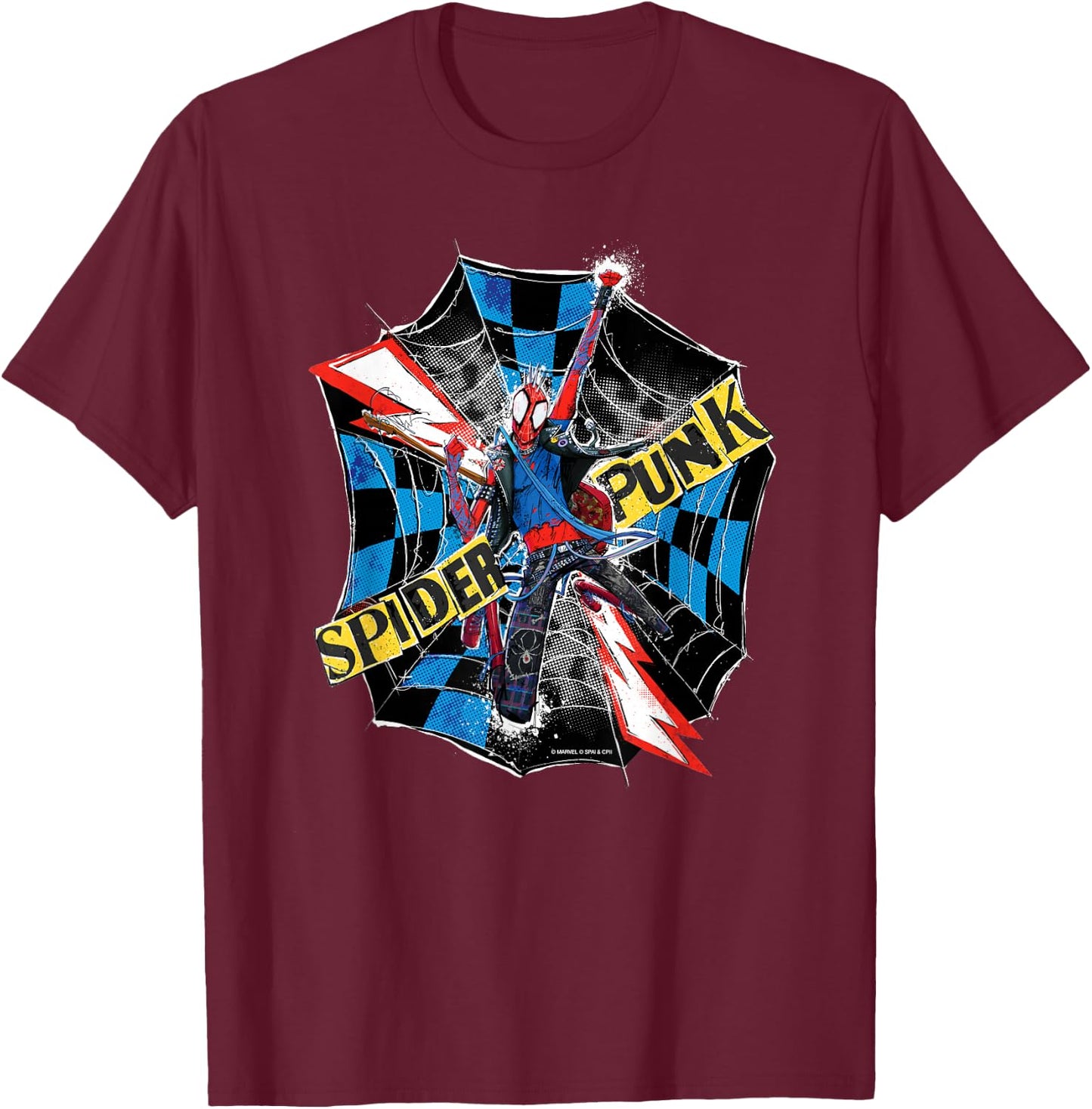 Marvel Spider-Man: Across the Spider-Verse Spider-Punk Web T-Shirt - T-Shirt | Maroon