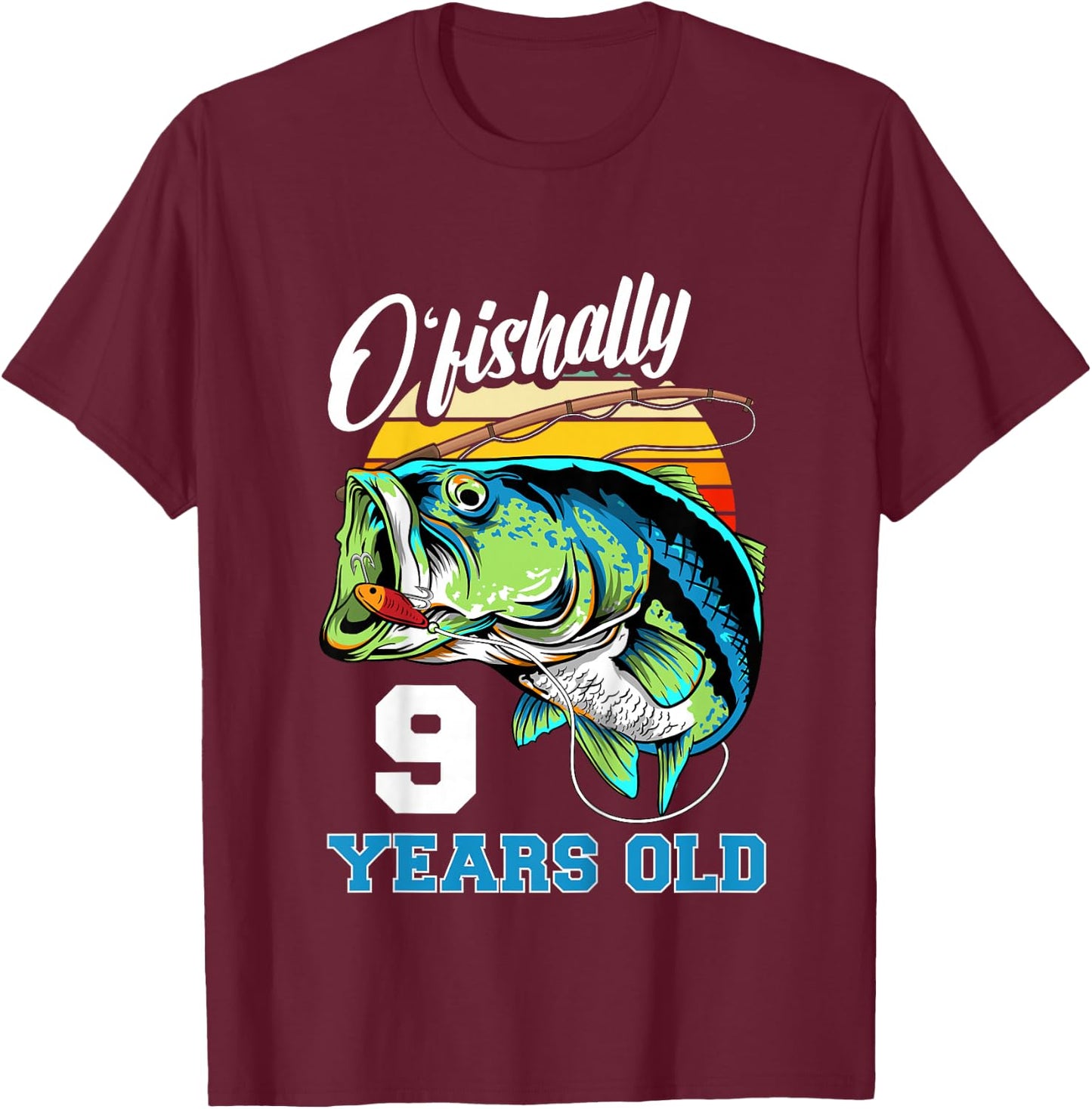 Kids Ofishally 9 Years Old Fisherman 9th Birthday Fishing T-Shirt - T-Shirt | Maroon