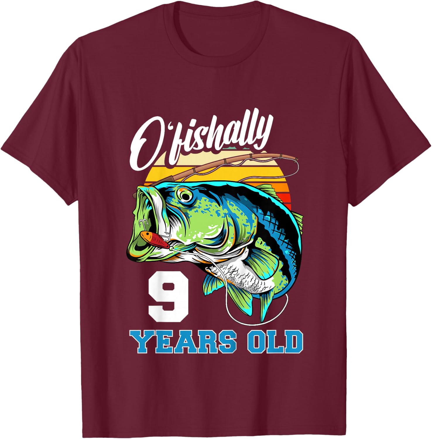 Kids Ofishally 9 Years Old Fisherman 9th Birthday Fishing T-Shirt - T-Shirt | Maroon