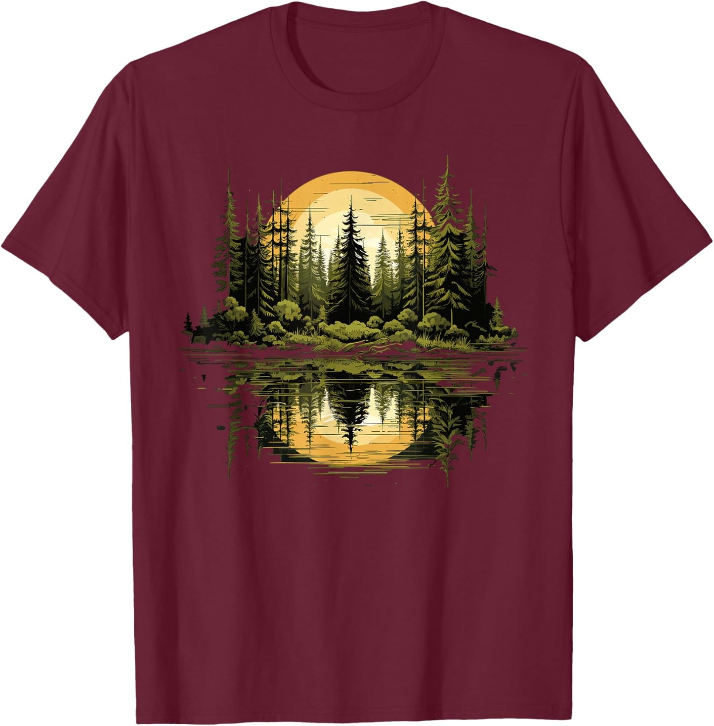 Nature Reflection Forest Trees Outdoor Wildlife T-Shirt - T-Shirt | Maroon