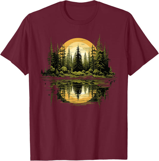 Nature Reflection Forest Trees Outdoor Wildlife T-Shirt - T-Shirt | Maroon