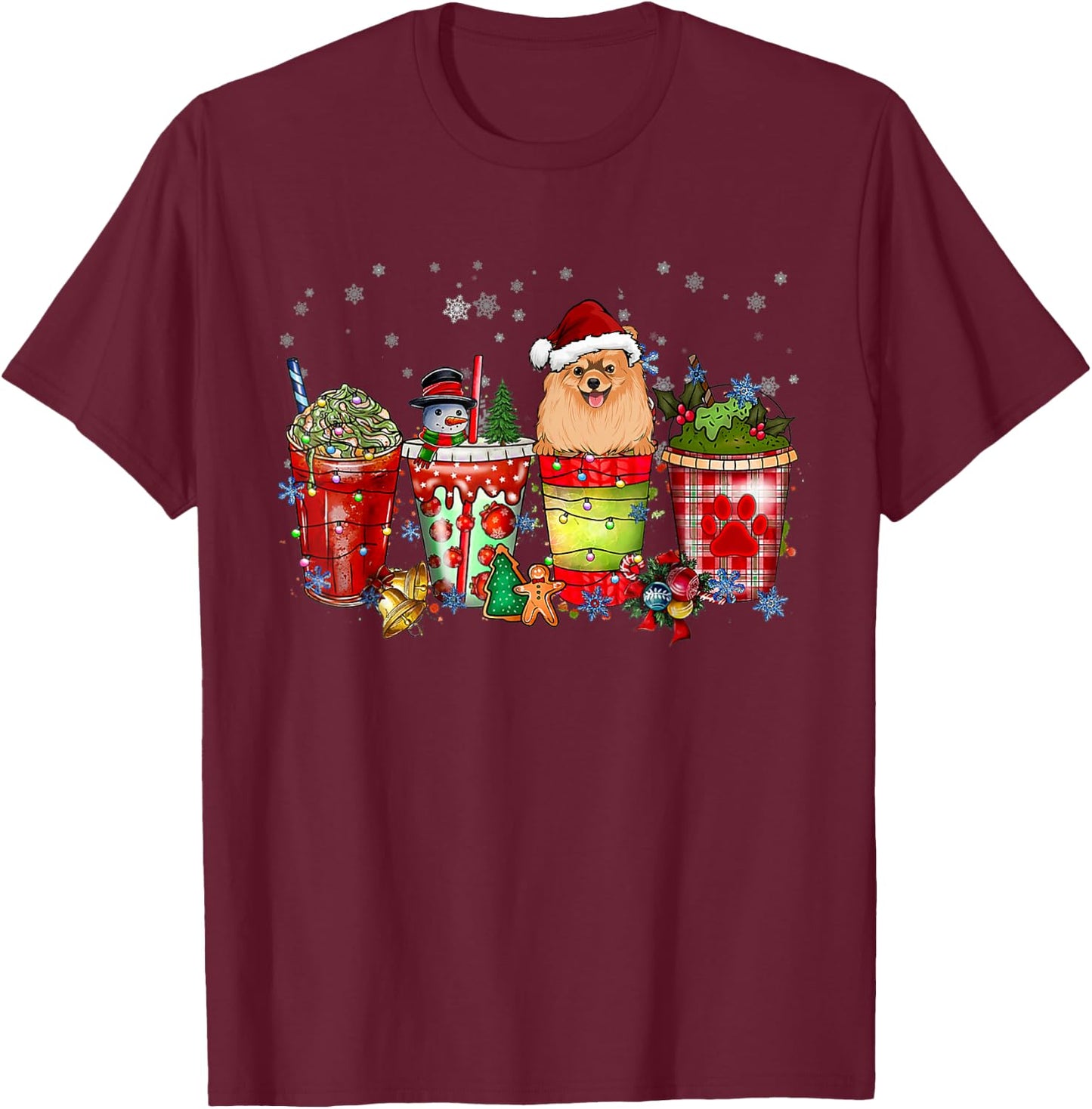 Cute Pomeranian Dog Christmas Coffee Pajamas Xmas Women T-Shirt - T-Shirt | Maroon