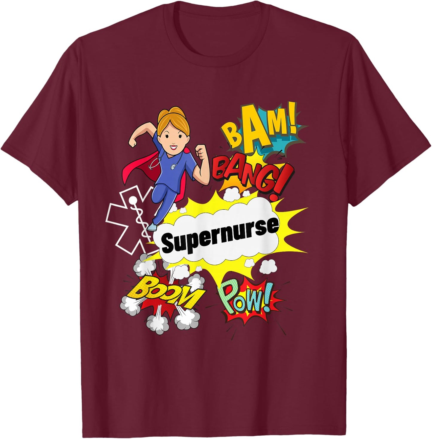 Supernurse Comic Superhero Style RN Woman Nursing Gift T-Shirt - T-Shirt | Maroon