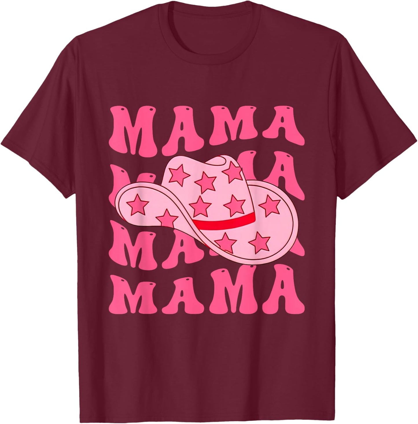 Pink Cowboy Hat Western Cowgirl Mama Groovy Country Mom T-Shirt - T-Shirt | Maroon