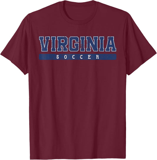 Virginia Soccer Blue Vintage Text T-Shirt - T-Shirt | Maroon