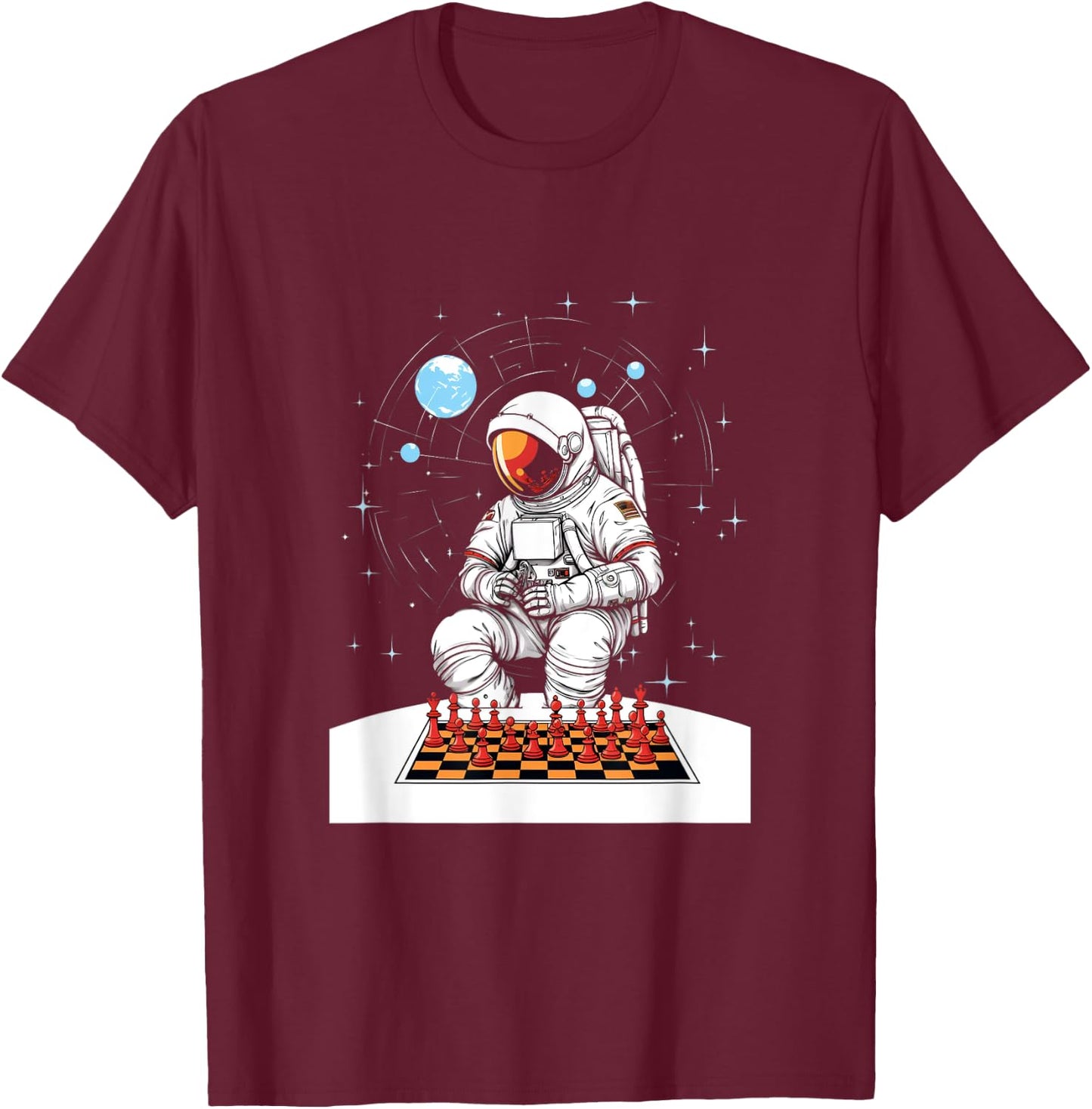 Chess player astronaut chess board chess game chess game T-Shirt - T-Shirt | Maroon