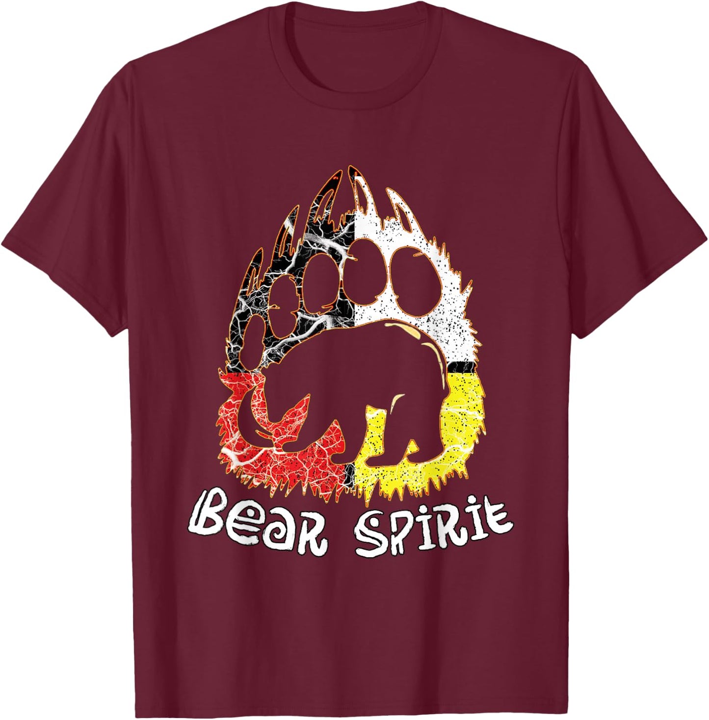 Native American Bear Spirit, Bear Paw T-Shirt - T-Shirt | Maroon