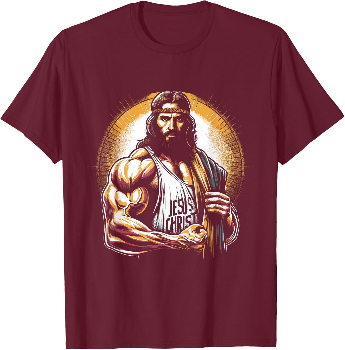 Muscular Jesus Christ - Funny Weightlifting Jesus Gym Sports T-Shirt - T-Shirt | Maroon