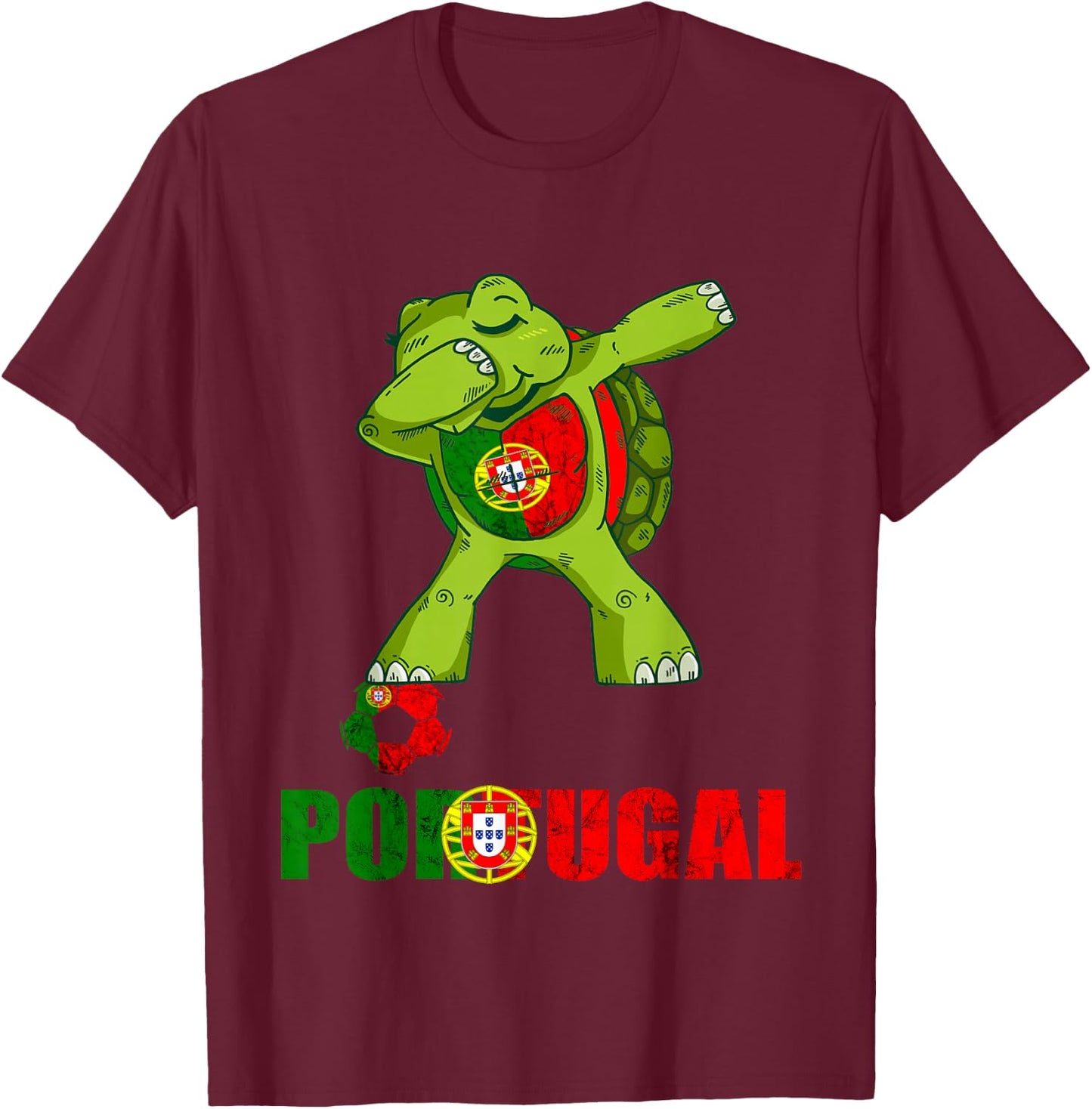 Dabbing Turtle Portugal Soccer Portuguese Roots Portugal T-Shirt - T-Shirt | Maroon