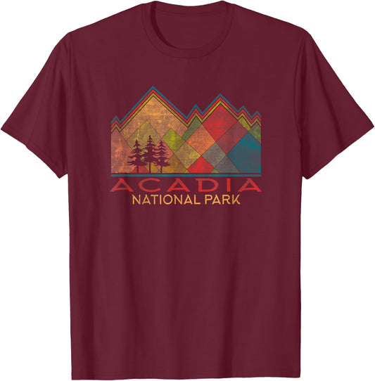 Acadia National Park Destinations Graphic , -Adults, Black, Small, Short Sleeve, Classic Fit T-Shirt - T-Shirt | Maroon