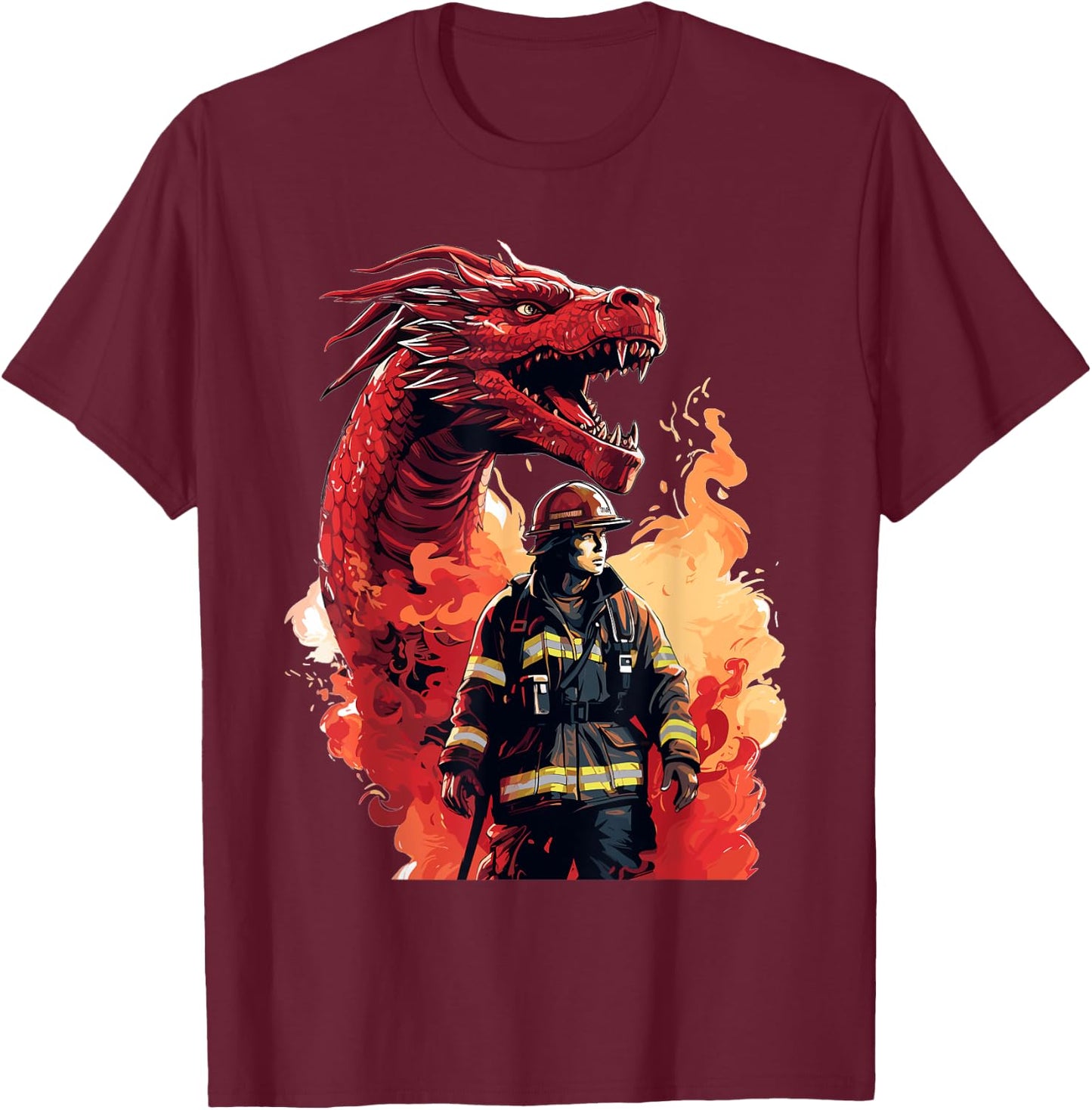 Firefighter Dragon - Firefighter & Fireman T-Shirt - T-Shirt | Maroon