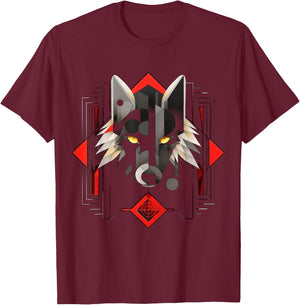 Wolf Geometric Artwork | Animal Motif Wolf T-Shirt - T-Shirt | Maroon