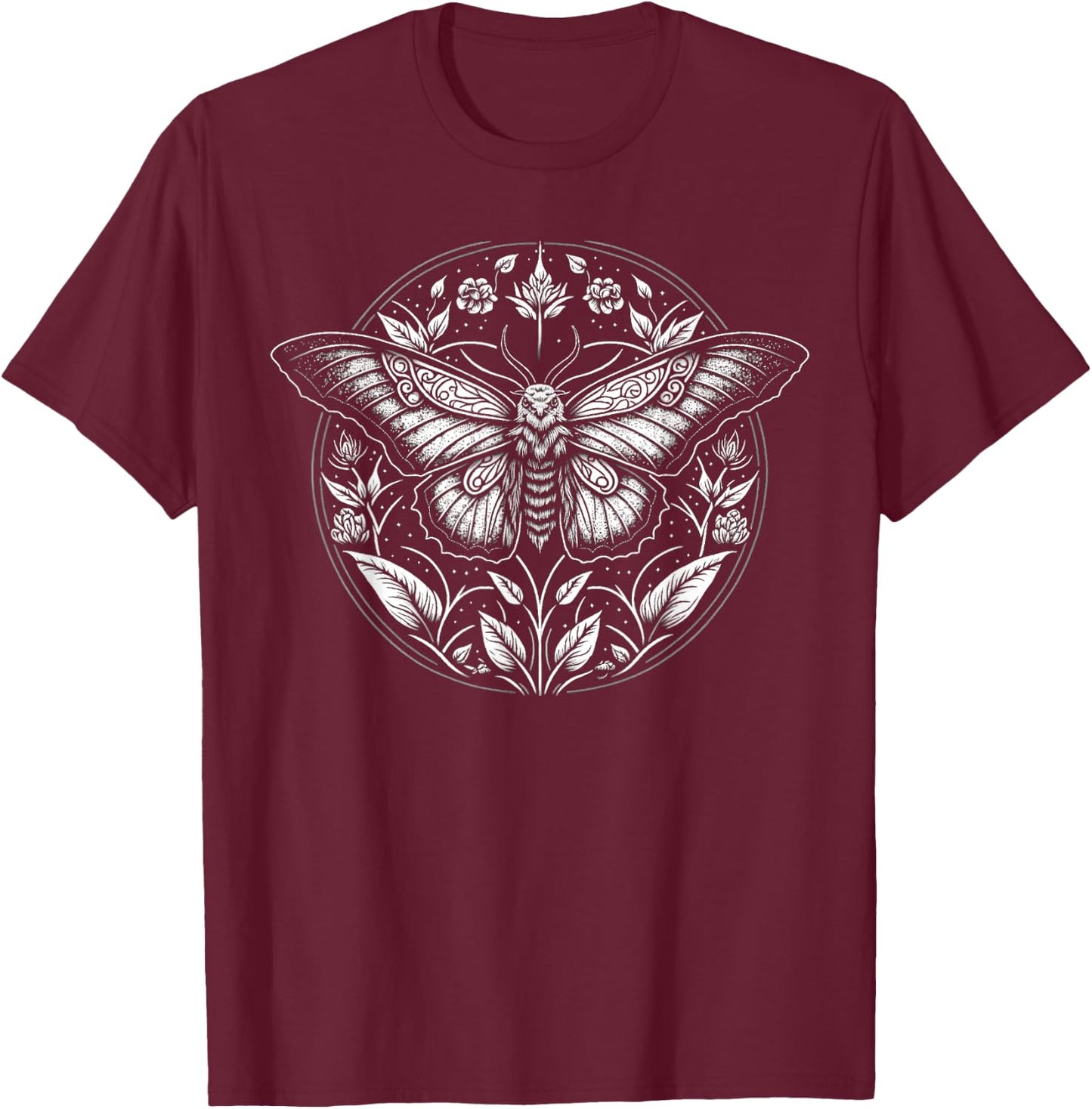 Last Gasp Graphics Moth Lepidoptera Heterocera Folkloric Wiccan Nature Goth T-Shirt - T-Shirt | Maroon