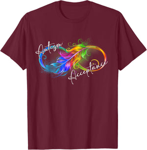 Autism Red Instead Infinity Symbol Autistic Acceptance T-Shirt - T-Shirt | Maroon