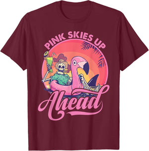 Pink Skies Up Ahead - Skeleton - Flamingo - Beach Women Kids T-Shirt - T-Shirt | Maroon