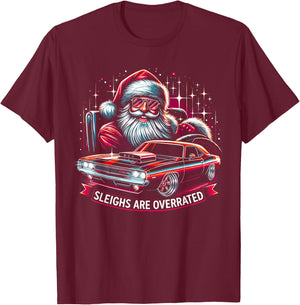 Classic Muscle Car Santa Hotrod V8 Enthusiast Christmas T-Shirt - T-Shirt | Maroon