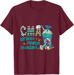 Certified Medical Assistant CMA Leopard Cowhide Coffee Cup T-Shirt - T-Shirt | Maroon