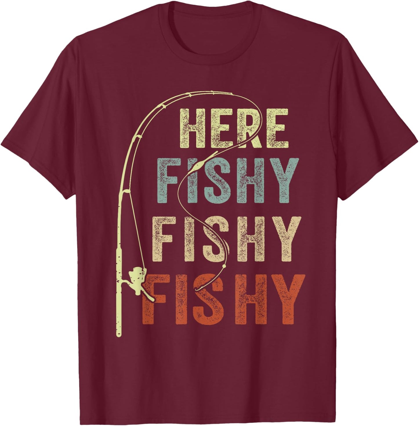 Youth Here-Fishy Fishing-Shirt Boys Toddler Funny Fisherman T-Shirt - T-Shirt | Maroon