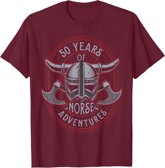 50 Years of Norse Adventures Viking 50th Birthday T-Shirt - T-Shirt | Maroon