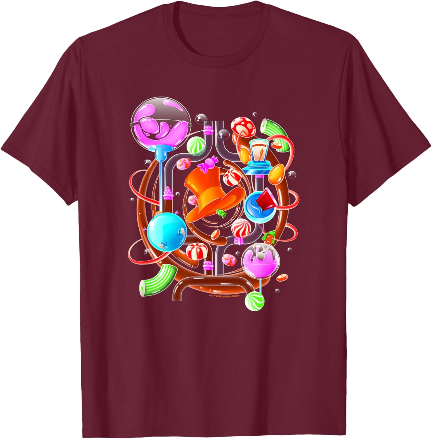 WB100 Willy Wonka And The Chocolate Factory Candy Factory T-Shirt - T-Shirt | Maroon