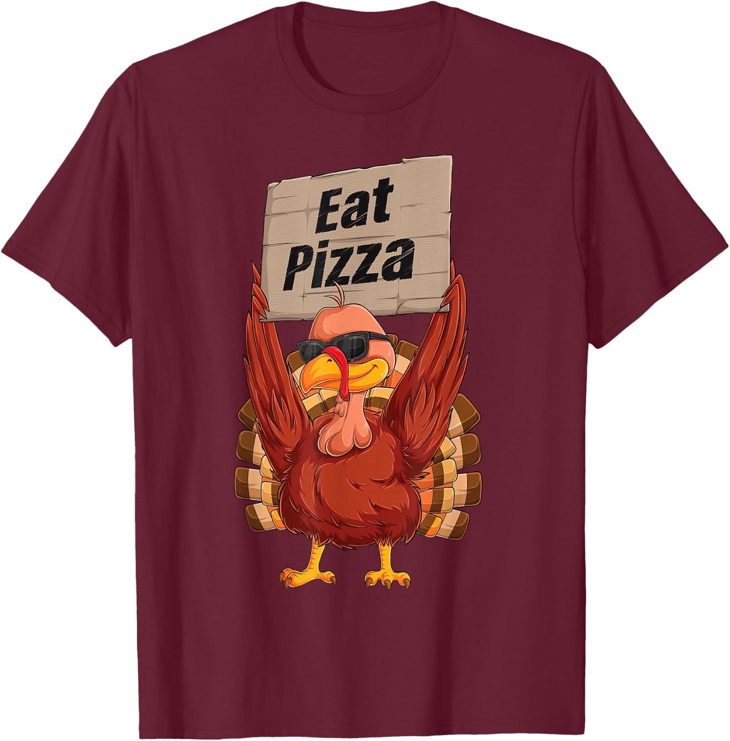 Turkey Eat Pizza Adult Vegan Kids Funny Thanksgiving Gifts T-Shirt - T-Shirt | Maroon
