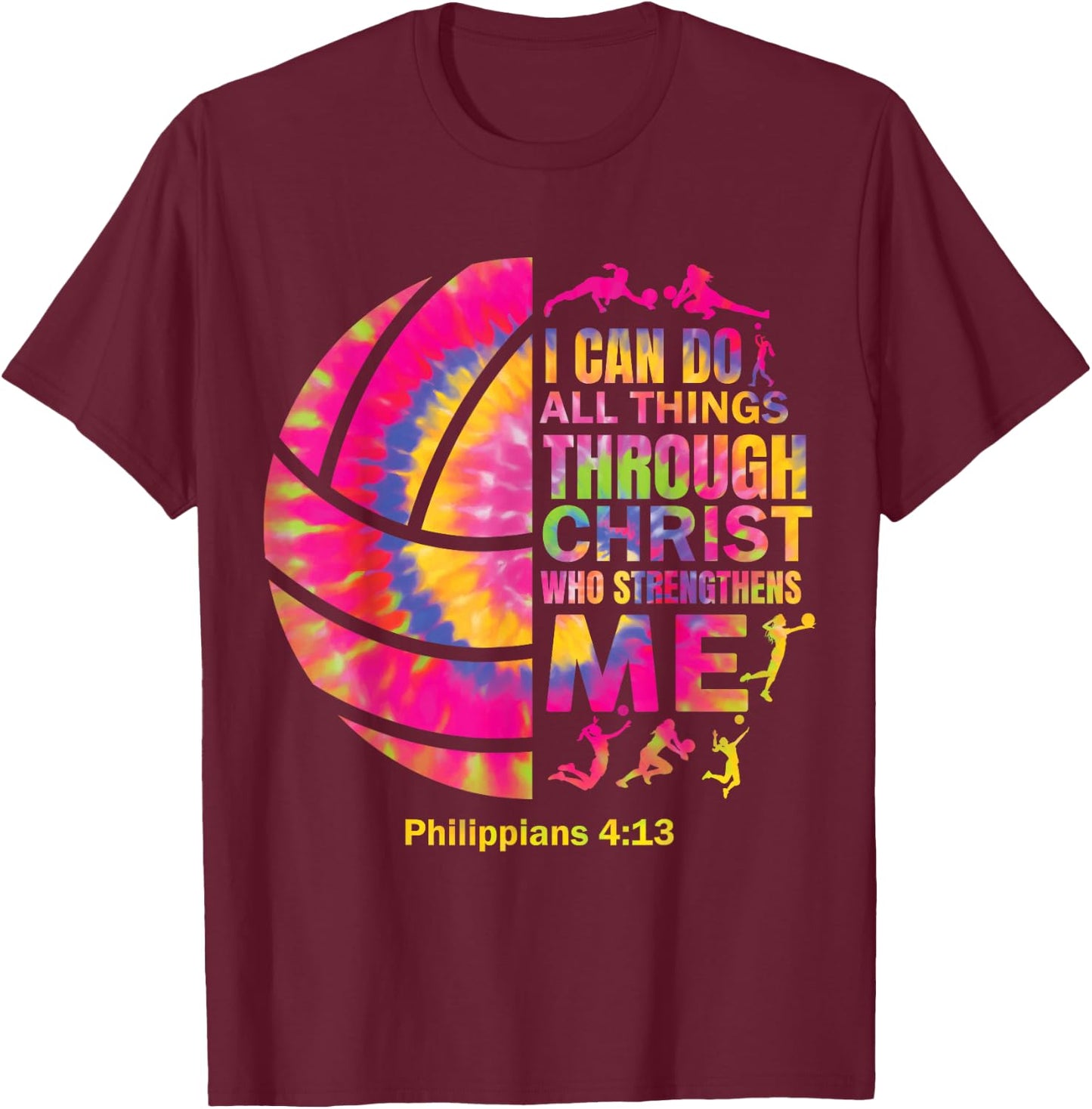 Volleyball t Shirt Teen Girls Women Christian Christ Tie Dye T-Shirt - T-Shirt | Maroon